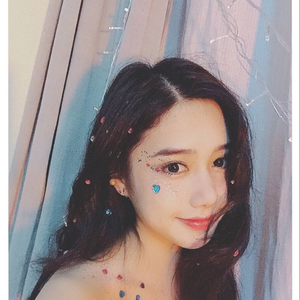 啊秋君首发 黑长发 韩国韩风女生头像 彩色脸贴纸 脸部装饰
