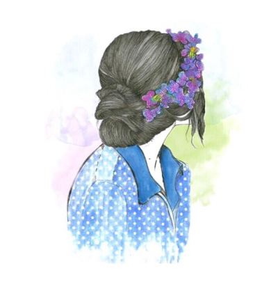 的手绘图片都来源于instagram的用户lovelilife)女孩 背影 编发 花环