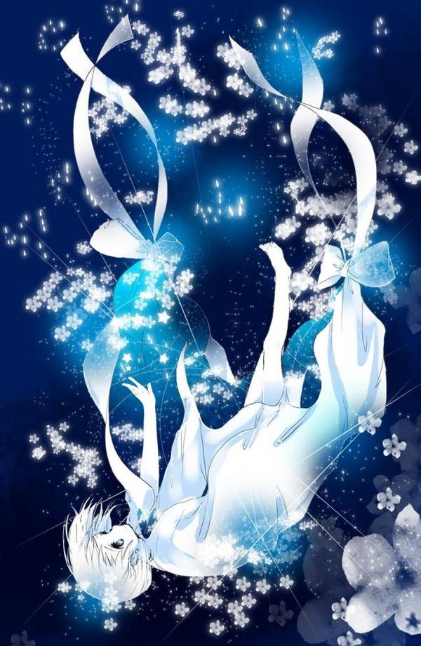 星空 蓝色系 梦幻 唯美 二次元 少女 银发 白裙