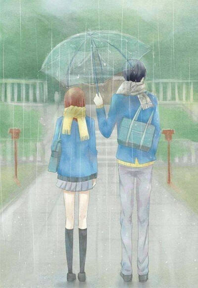 情侣雨天打伞唯美图片图片