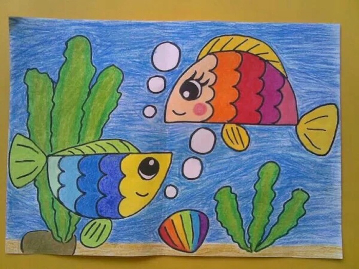 幼儿园小朋友学画鱼图片