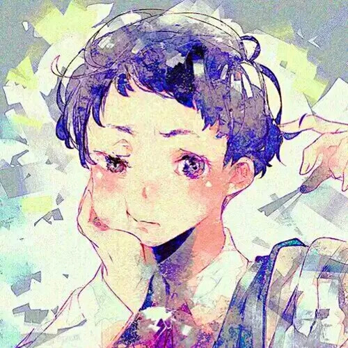 少年水彩皱眉托下巴