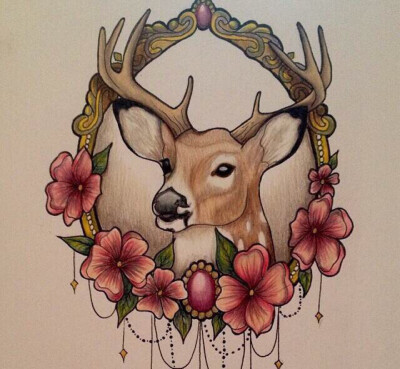 【麋鹿鹿角纹身图案手稿】鹿是地位的象征,权贵的象征