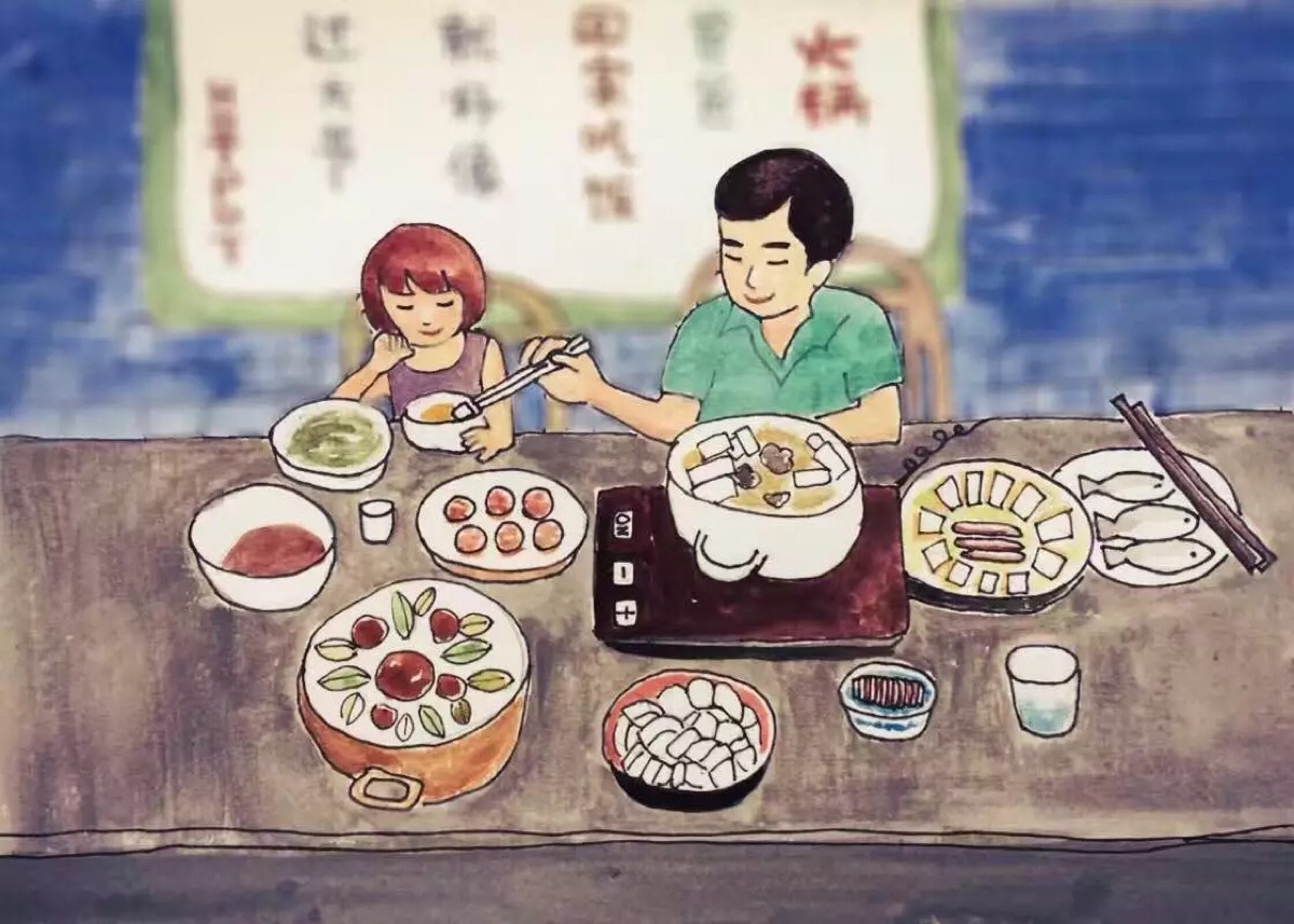 一家人吃火锅儿童画图片