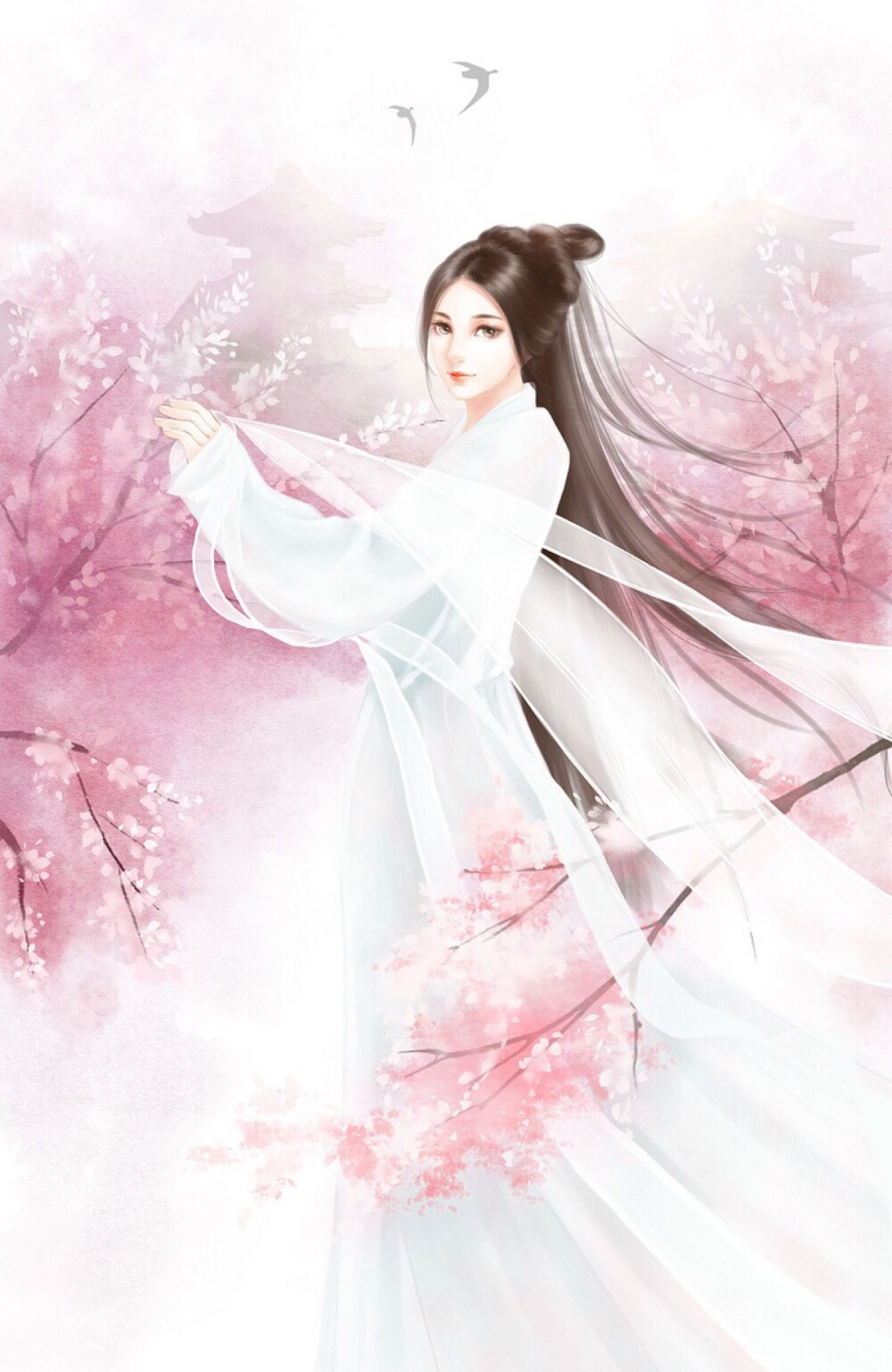 白浅 杨幂 手绘古风插画 三生三世十里桃花 竹叶汤圆
