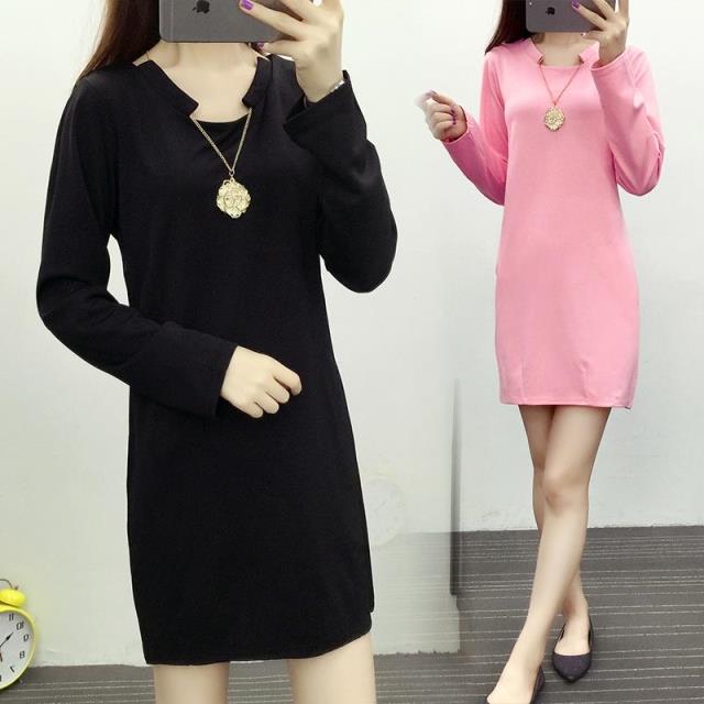 2016秋装新款长袖连衣裙 中长款修身显瘦加肥加大码女装200斤胖mm