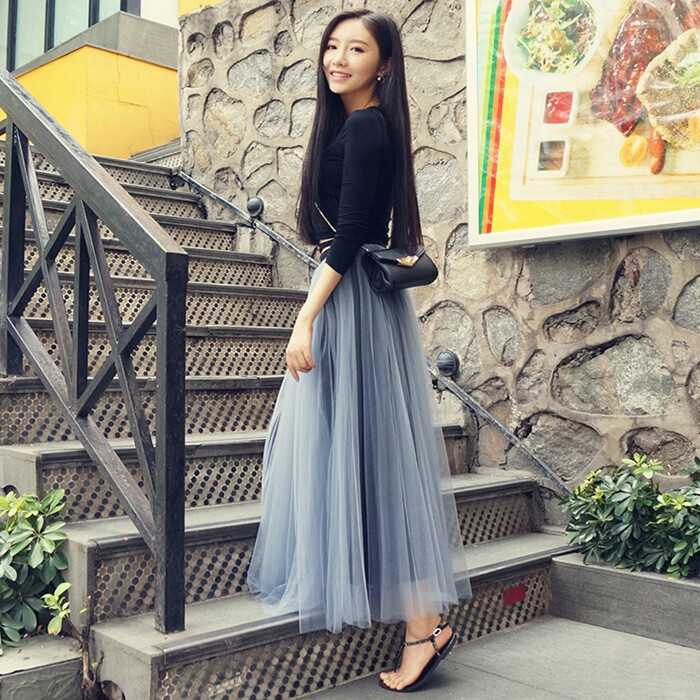 春夏李多海同款网纱半身裙女高腰a字仙女蓬蓬裙中长款百褶裙纱裙