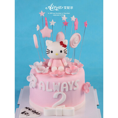 hellokitty猫翻糖蛋糕 公主创意新鲜生日蛋糕深圳广州同城速递