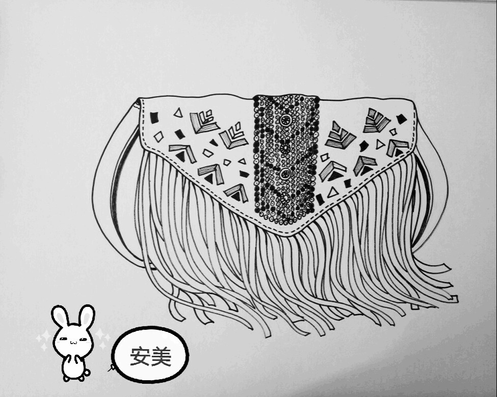 儿童画线描流苏小包