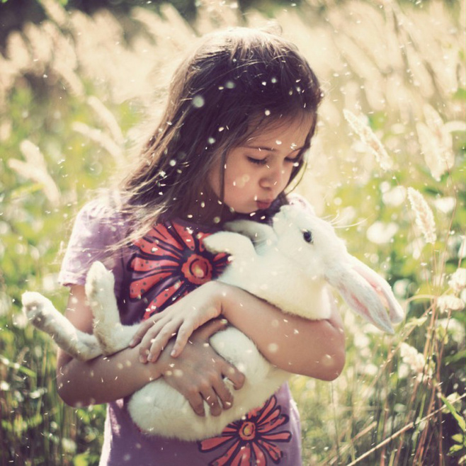 小女孩抱着兔子情头图片