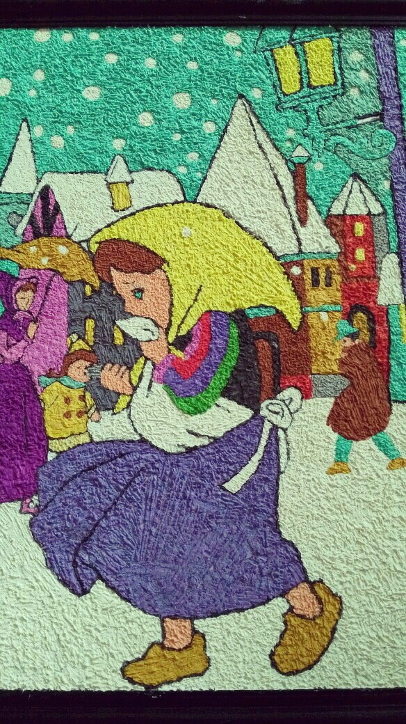 卖火柴的小女孩,纸浆画