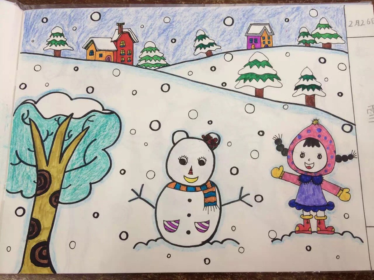 一年级下雪画画作品图片