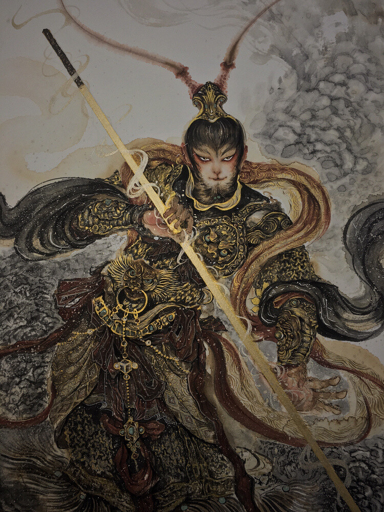 天地生成灵混仙张渔yu国画水墨孙悟空西游记涂鸦王国插画