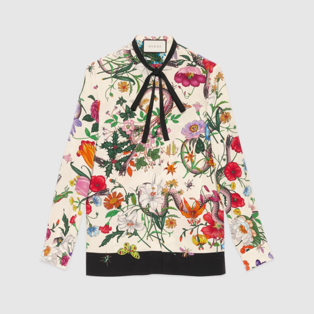 gucci花卉蛇形印花真丝衬衫