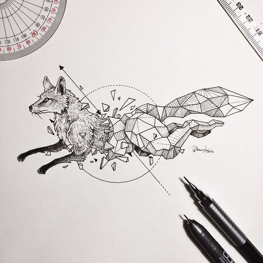 几何图形与动物融合插画