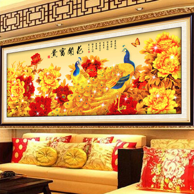 新款5d钻石画满钻花开富贵金孔雀牡丹花开客厅魔方圆钻粘钻十字绣