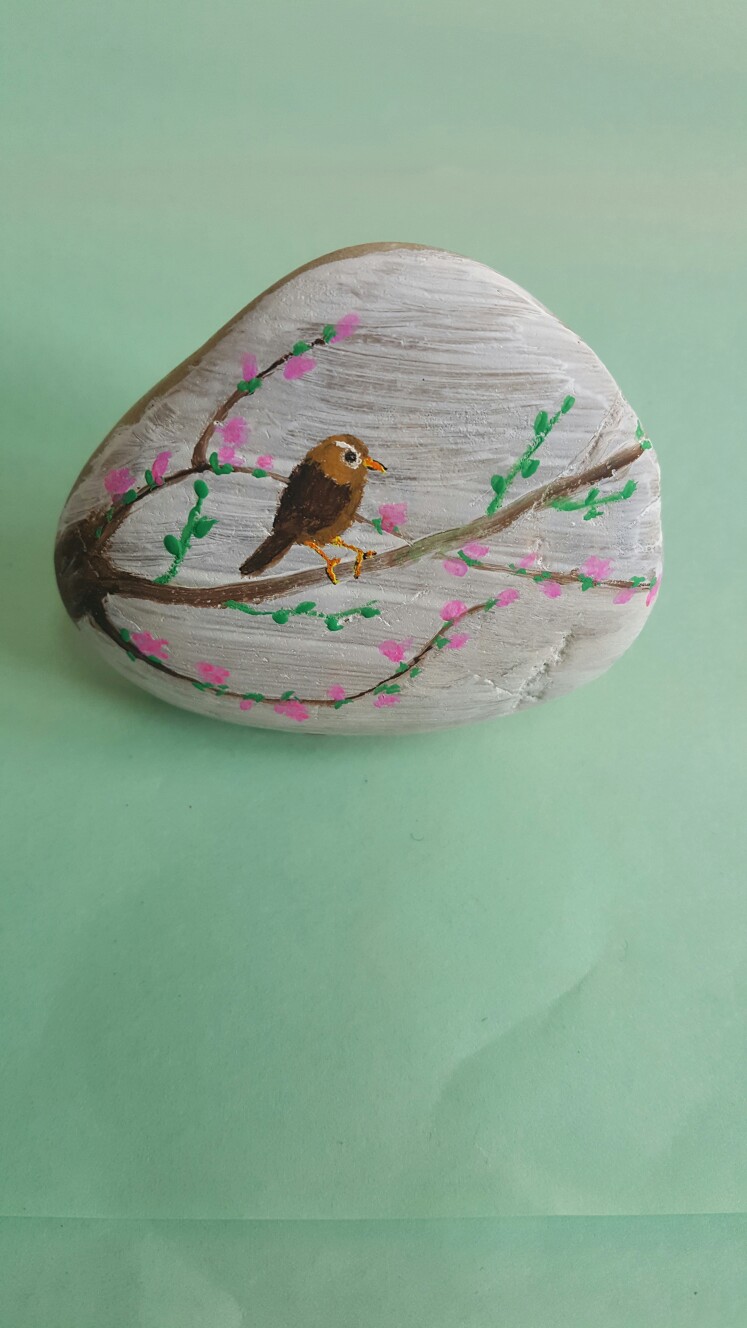 我的石头画 画眉鸟