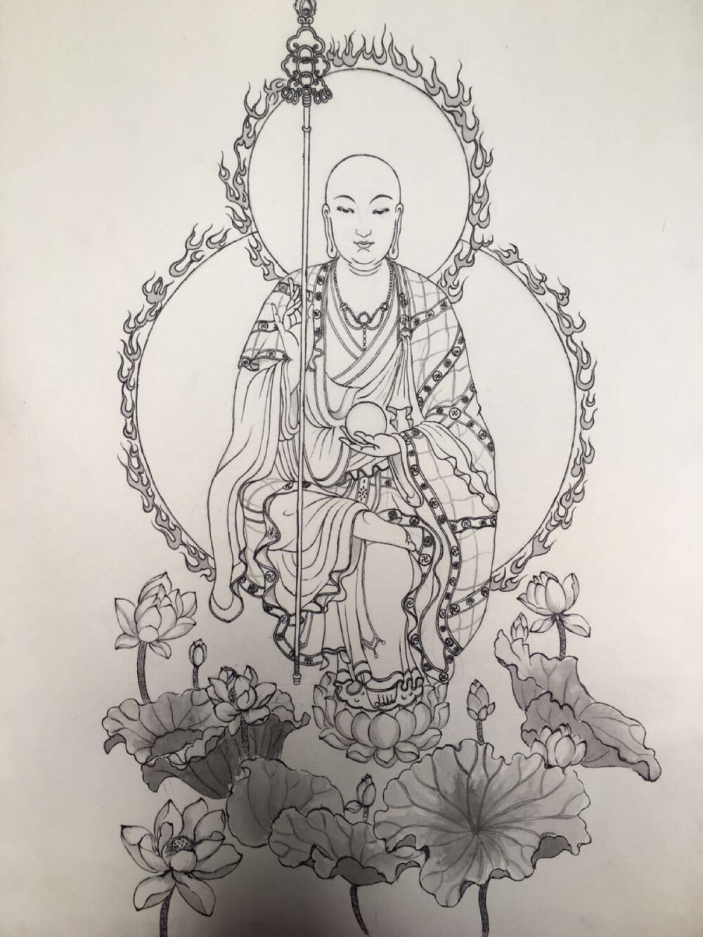 地藏王菩萨纹身手稿图片