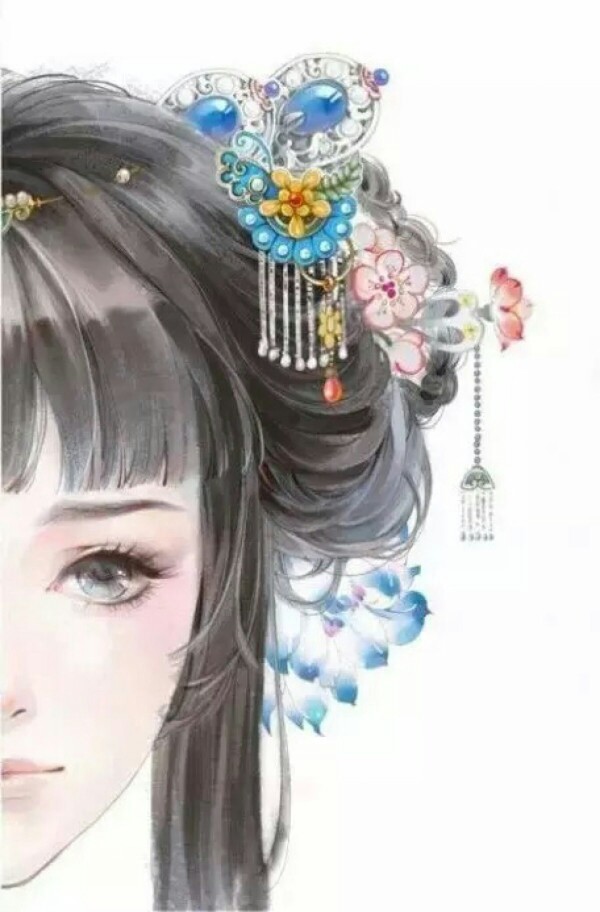 古代美女 水粉画 手绘 插画 壁纸 古装 古风
