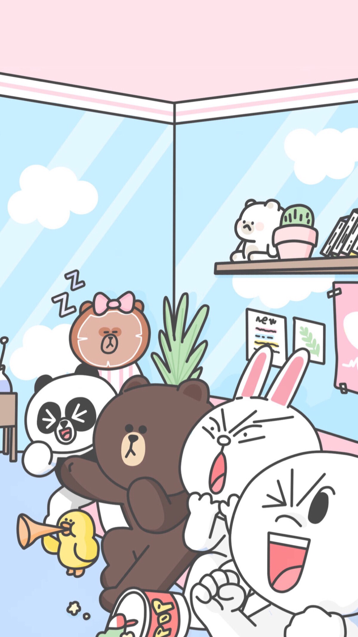 line friends 壁纸 iphone 可妮兔布朗熊(敷面膜的丘可好可爱!