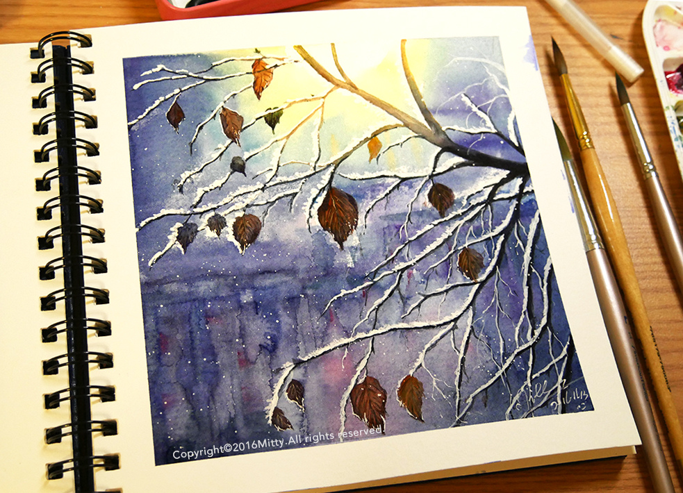 树,所以背景我用了模糊的绘画手法,突出主题,虽然是冬日的作品但是有