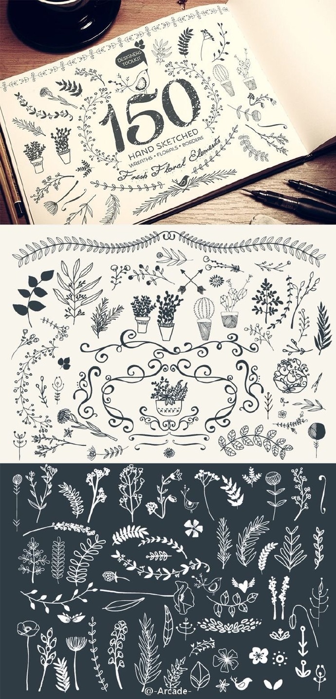 手绘风 边框画 角花 素材 简笔画 手账 hand drawn 花边 艺术字 手绘