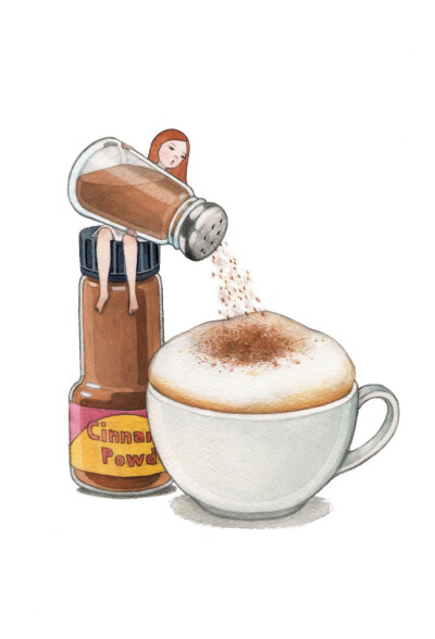 咖啡~ 插画师yejukoo《红发女孩》系列插画