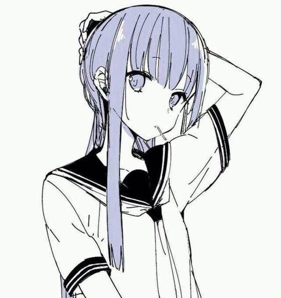 黑白二次元女头扎头发.