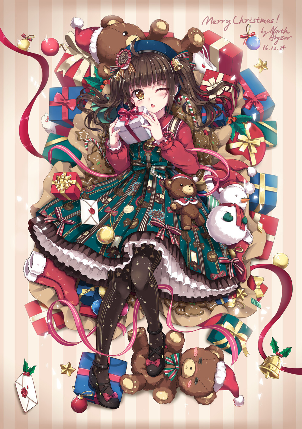 『沫沫』动漫原创 插画手绘 二次元 少女 唯美 萌 圣诞 lolita