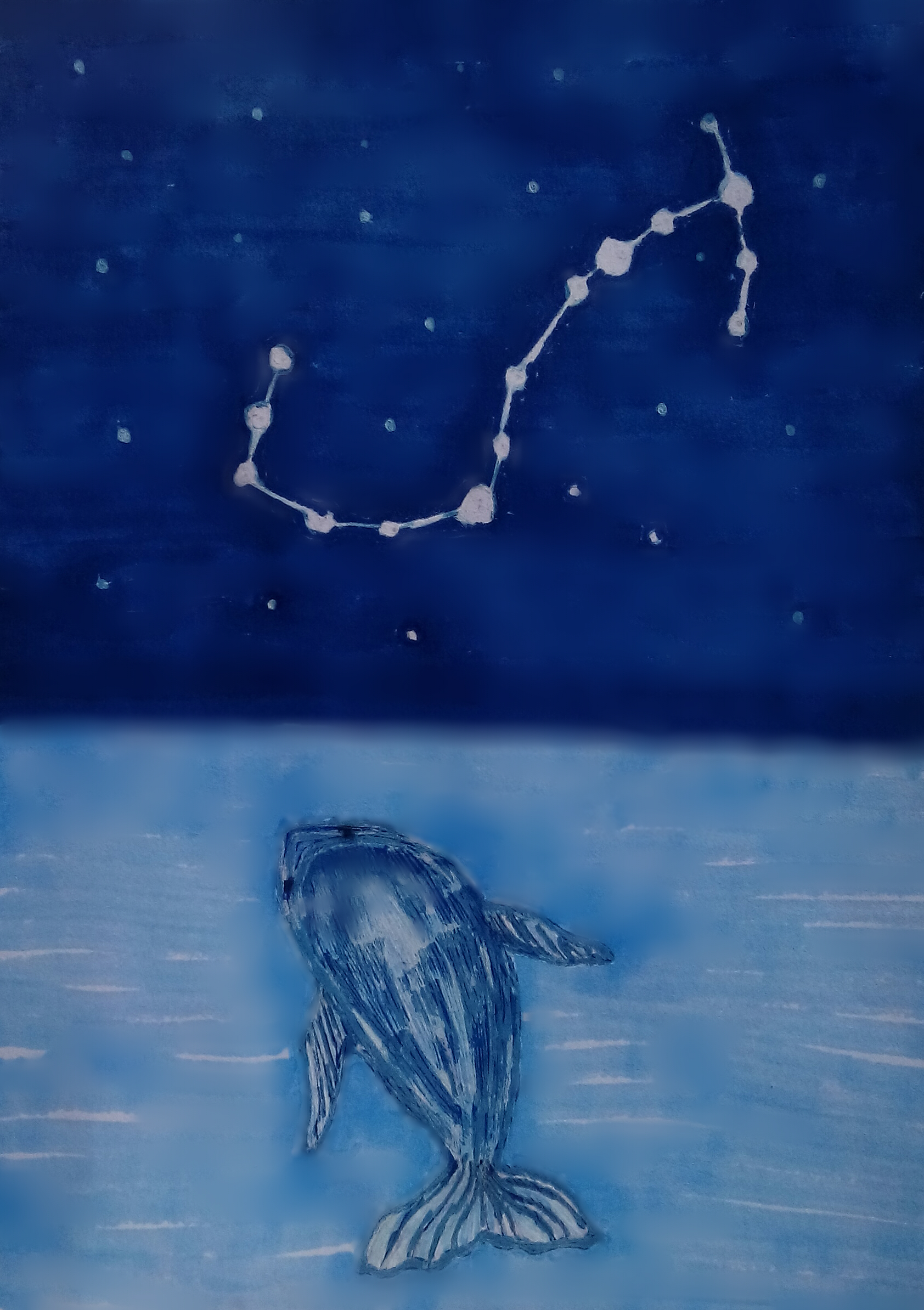 星空鲸鱼水粉画图片图片