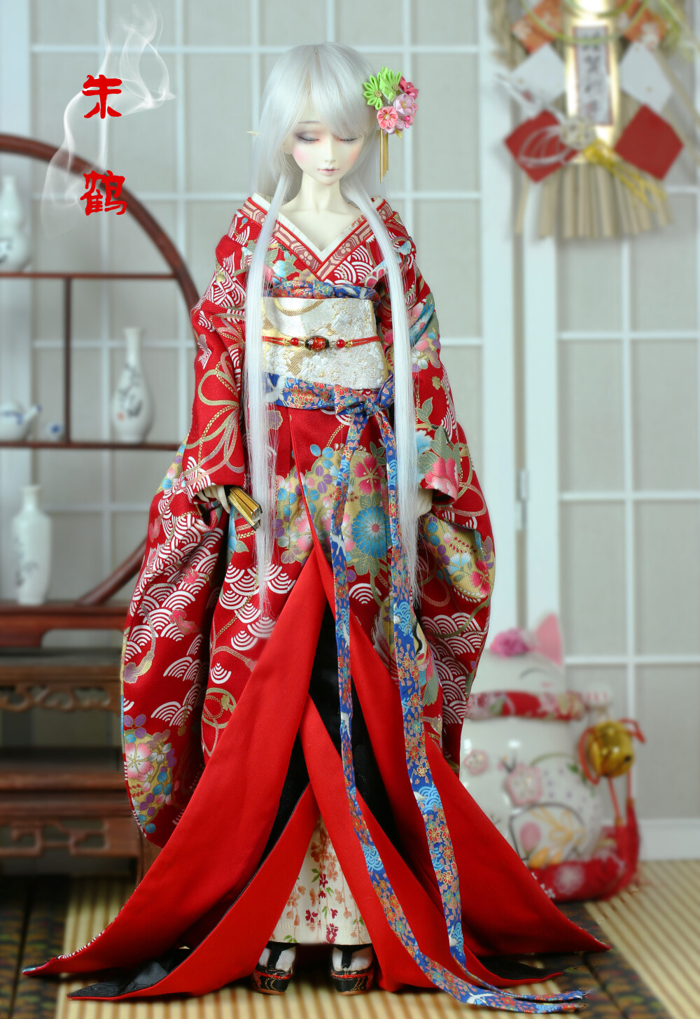 兰亭|bjd/sd娃衣 bjd和服 和风烫金仙鹤海浪花魁和服 朱鹤