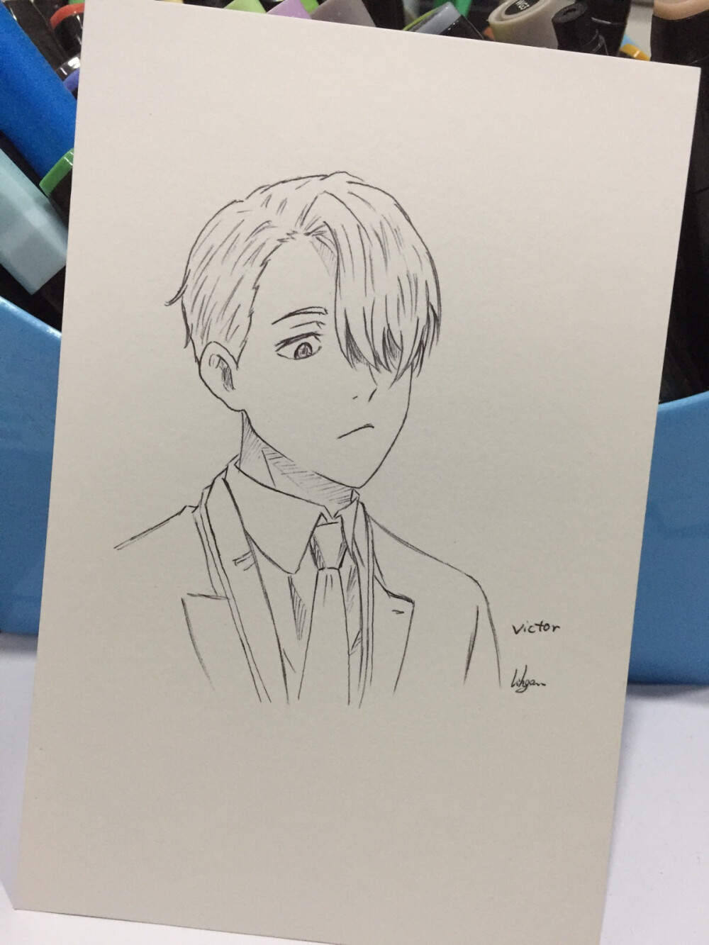 圆珠笔简易画冰上的尤里维克托