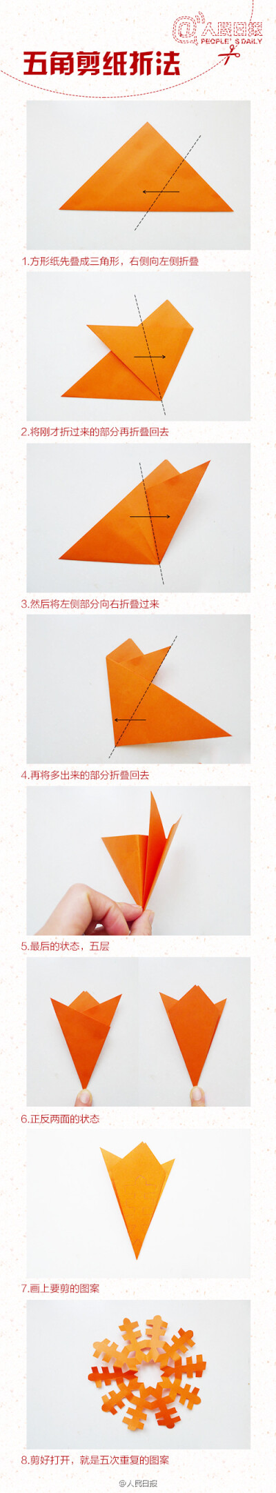 剪纸五角折法图案步骤图片