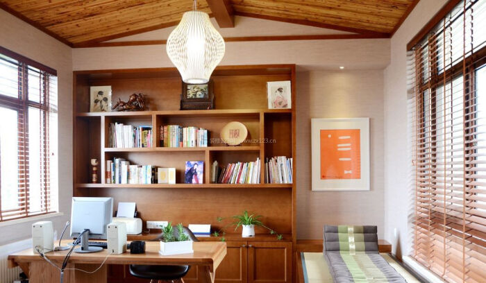 长方形书房书柜设计图片_装修123效果图
