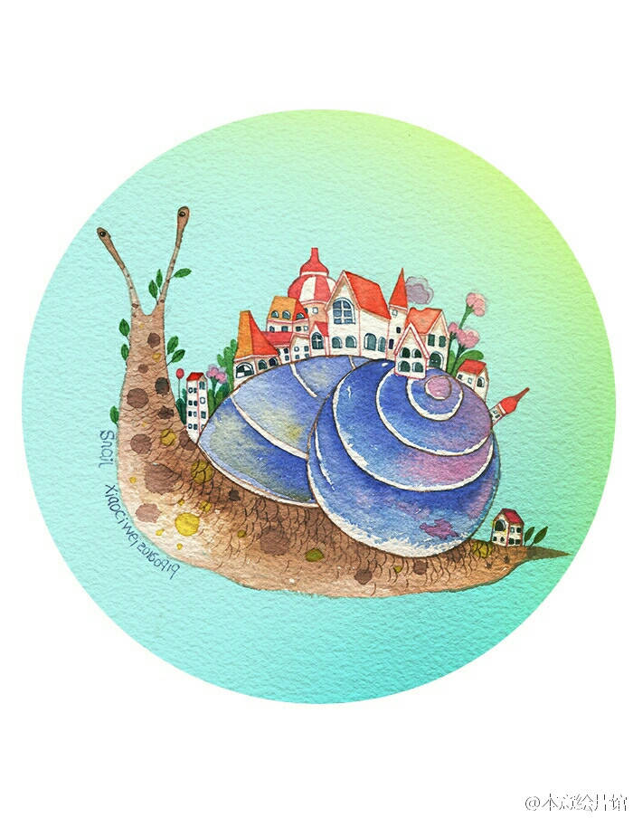 童话故事里水彩小动物 蜗牛