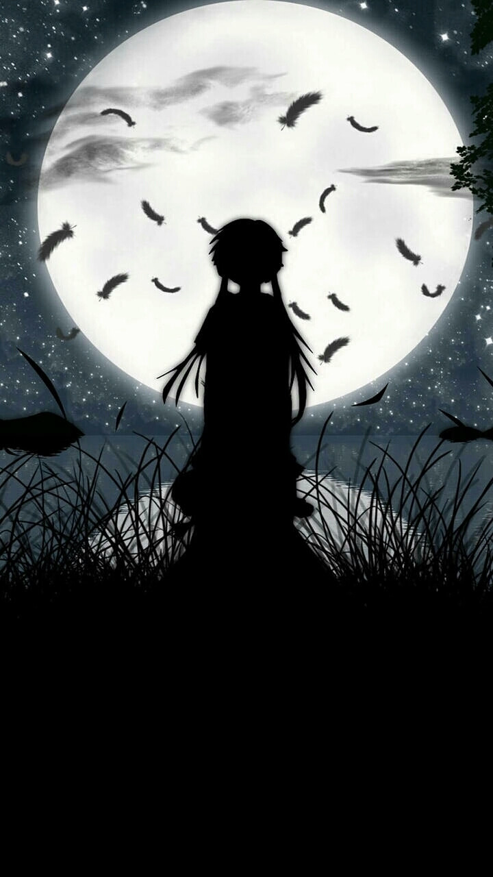 壁纸月亮黑色背影女生