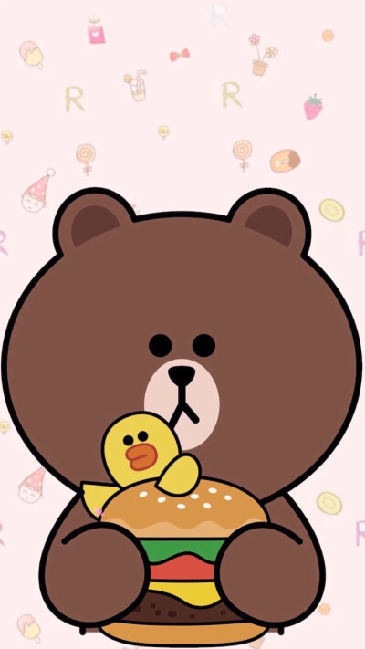 壁纸 平铺 可爱 简单 line 布朗熊 可妮兔 汉堡