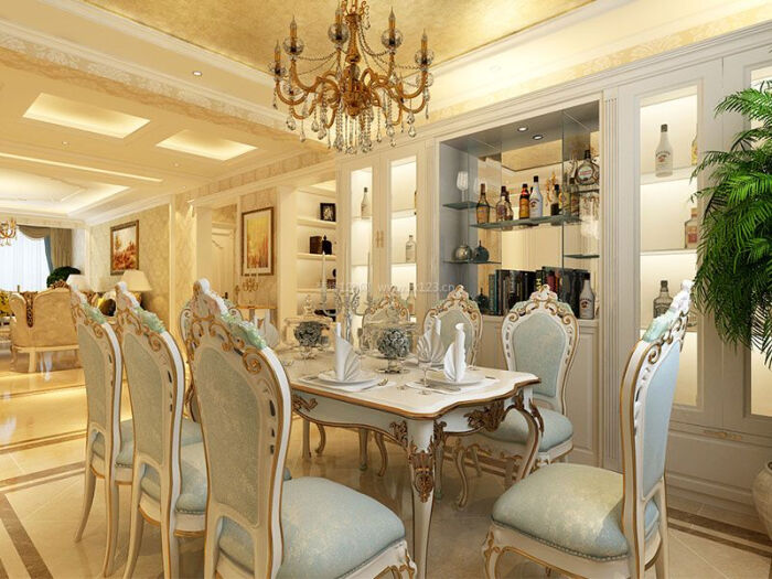 欧式风格餐厅整体酒柜设计效果图_装修123