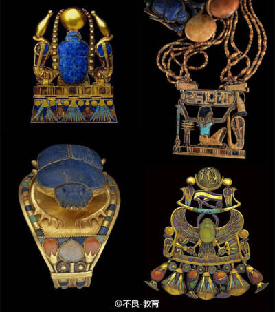 古埃及人在层层包缠木乃伊时,会放进众多的护身符,带圣甲虫元素的护身
