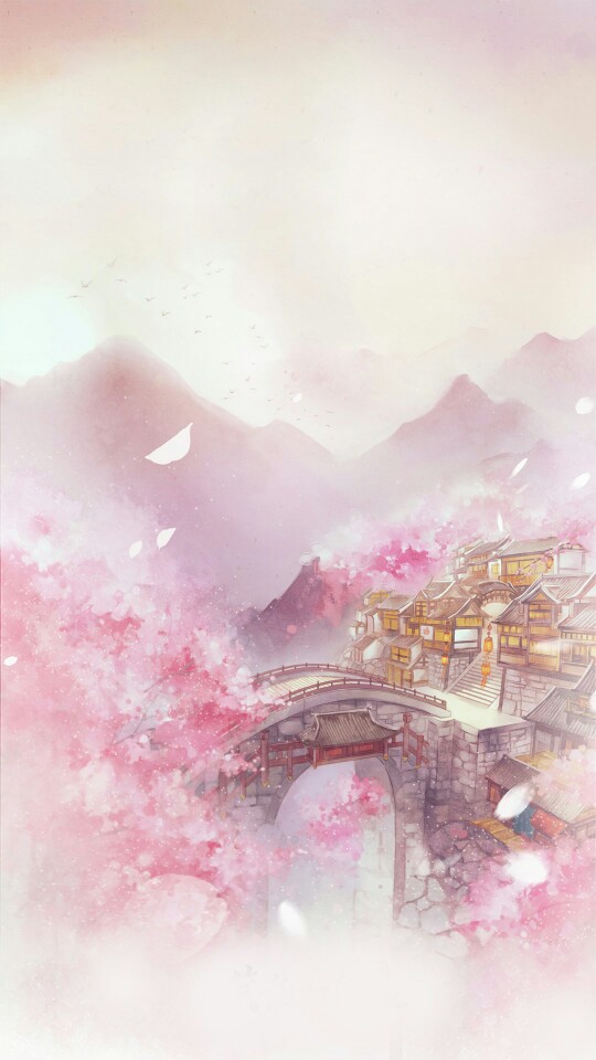 古风 回首间,站在桥上抬眼看,只看见,桃花漫天尽飞散