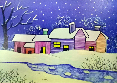 小学二年级雪景画图片