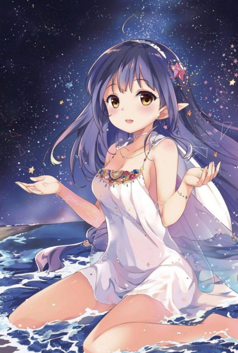二次元 萌妹 紫发 星空 唯美梦幻 高清壁纸