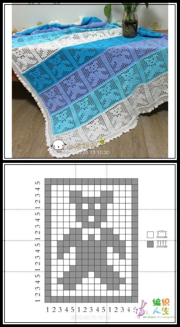 钩织毯子-镂空-小熊图案-带图解