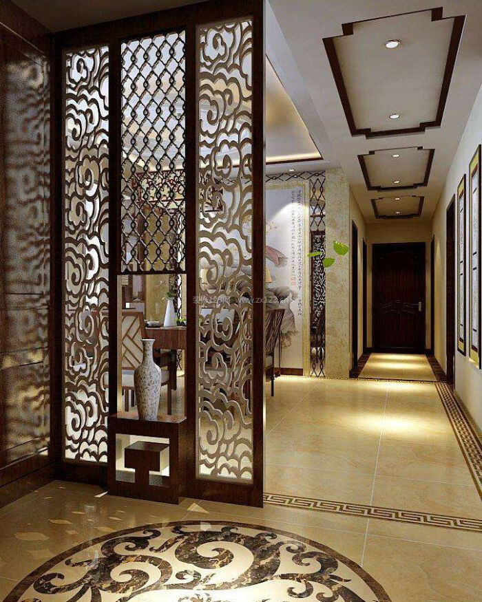 大户型室内镂空雕花隔断效果图