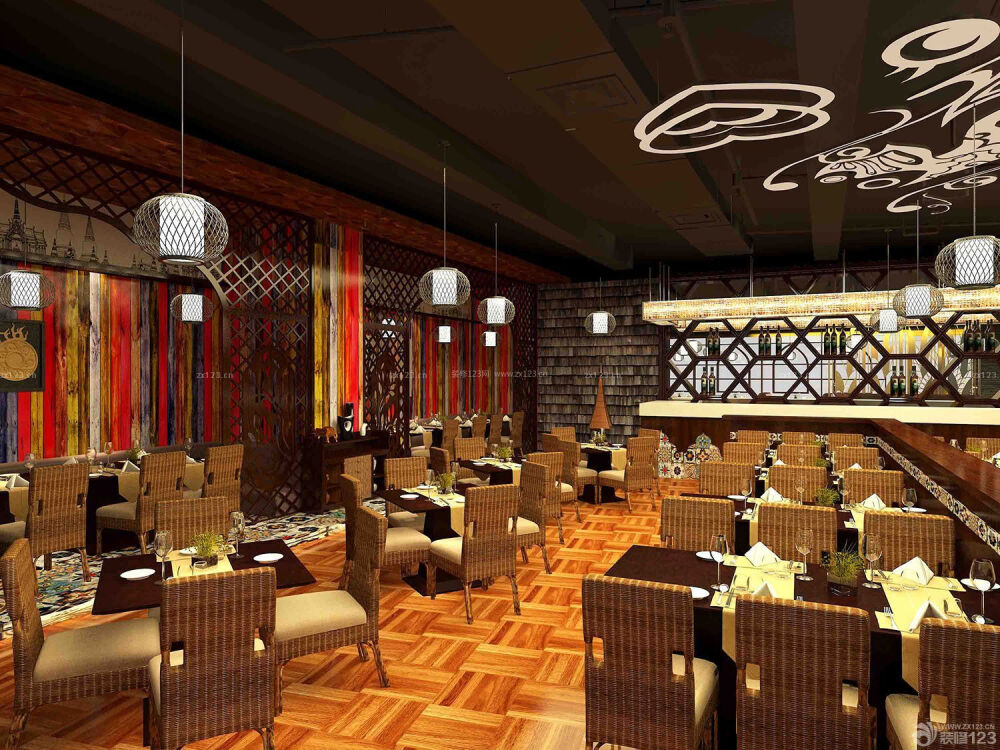 泰式餐厅木纹仿古瓷砖装修图片