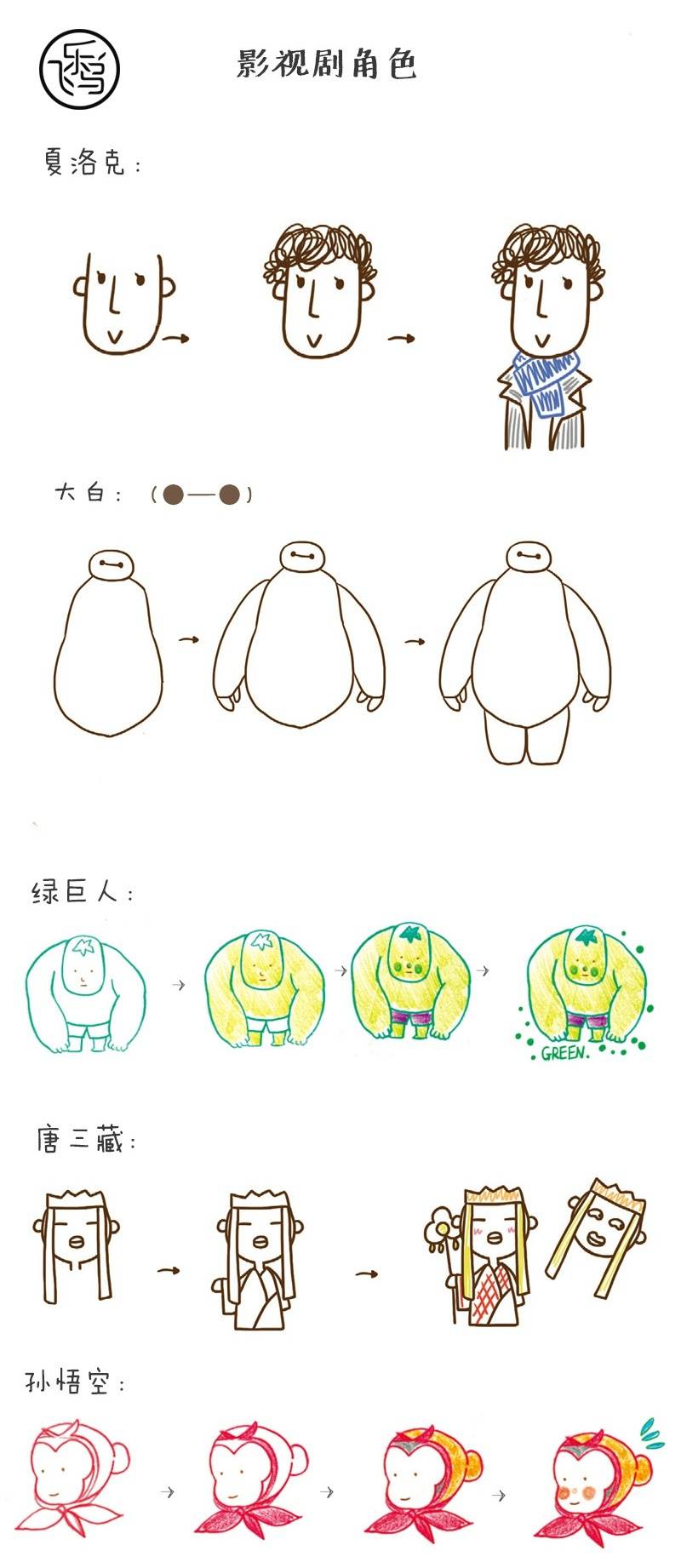 手绘素材# 【简笔画人物角色】 可爱万岁~~~,出自飞乐鸟出版书籍《萌