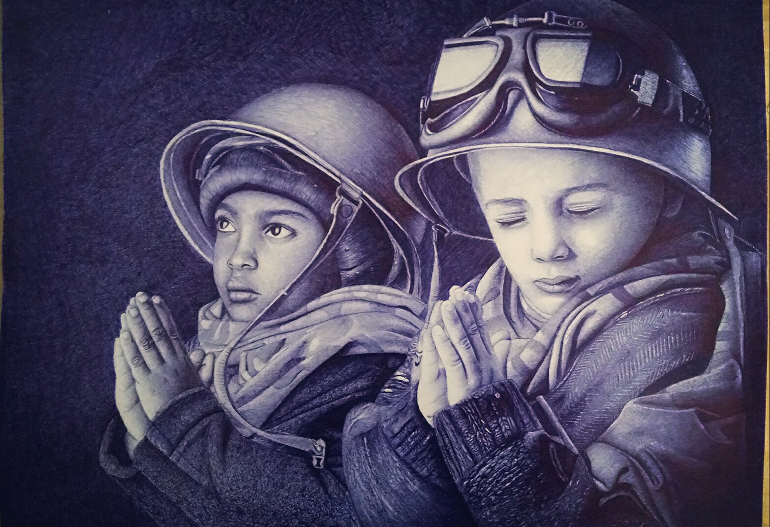 圆珠笔画《战争与儿童》我们并没有生在一个和平的年代,我们只是生在