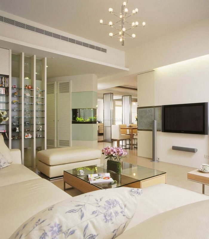 60平米小户型家居客厅玻璃茶几装修效果图片