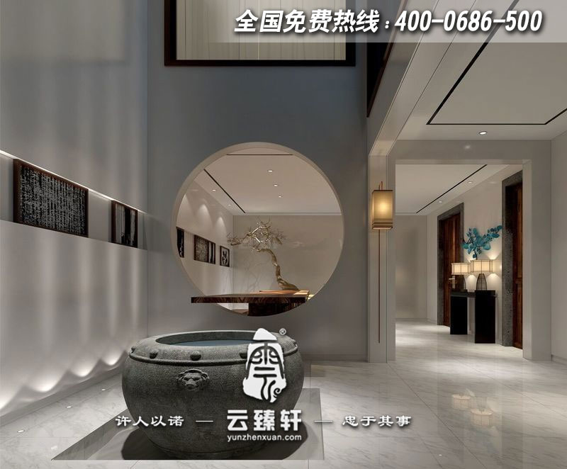 现代禅意家居别墅玄关设计效果图