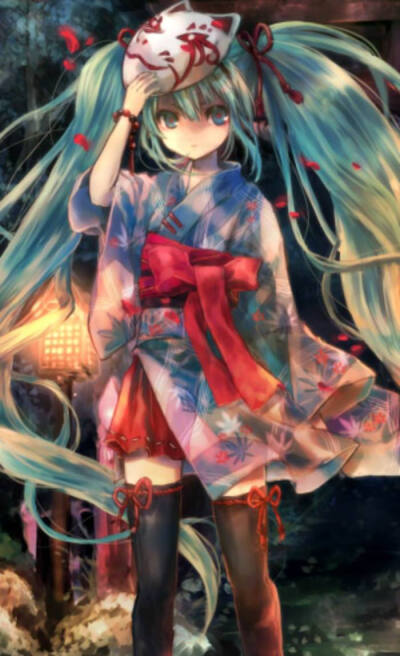面具 和服 青色歌姬 初音未来